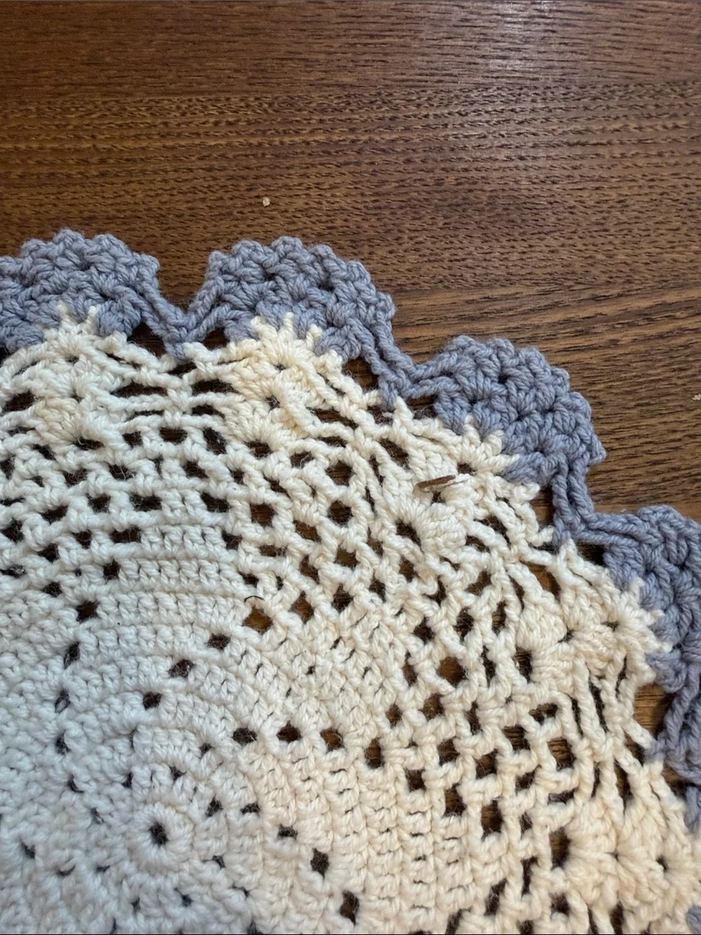 Source Unknown Crochet Doily in Cream with Lavender Edge